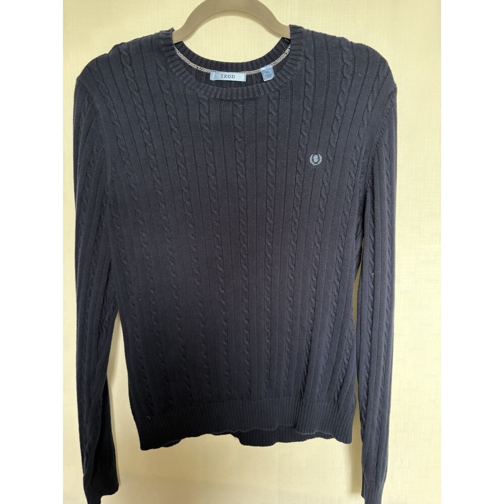 IZOD Men’s M Navy Cotton Cable Knit Crew Neck Long Sleeve Pullover Sweater